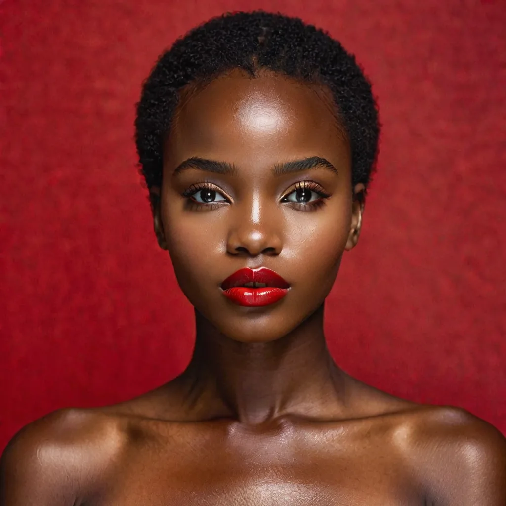 Adult short-haired character concept against a red studio background